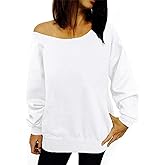 GSVIBK Womens Long Sleeve Off Shoulder Sweatshirt Soft Pullover Tops Slouchy Sweatshirts Casual Solid Shirts