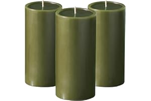 Simply Soson 3x6 inch Dark Moss Green Pillar Candles Set of 3, Rustic Texture, Unscented Green Candles, Dripless Candles, 3 inch Pillar Candles for Wedding Parties Spas Dinner Home Decoration Church