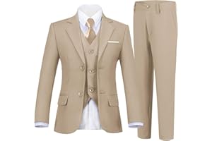 DOISPON Boys Suits 5 Piece Formal Suit Set Slim Fit Formal Dress Clothes Ring Bearer Outfit for Kids