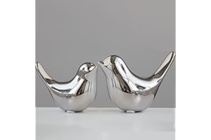 FANTESTICRYAN Small Birds Statues Gold Home Decor Modern Style Figurine Decorative Ornaments for Living Room, Bedroom, Office Desktop, Cabinets (M&L, Silver)