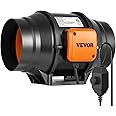 VEVOR Inline Duct Fan, 6-Inch 400 CFM with Variable Speed Controller, Quiet AC-motor Ventilation Exhaust Fan for Cooling Booster, Grow Tents, Hydroponics