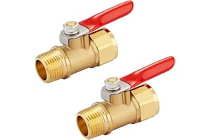 Minimprover Heavy Duty Brass 2 PCS Inline Mini Ball Valve Shut Off Switch, 3/8" NPT Male x 3/8 INCH NPT Female Pipe Fittings, 180 Degree Operation Handle, Rated to 600 WOG for Tank Drain