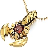 COOLSTEELANDBEYOND Mens Steel Scorpion King Pendant Necklace with Red Cubic Zirconia and 30 inches Steel Ball Chain