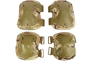 Bargain Crusader Military Tactical Knee Pad Elbow Pad Set Airsoft Knee Elbow Protective Pads Combat Paintball Skate Outdoor Sports Safety Guard Gear (X-Shape CP Camouflage, M, 4pcs Set)