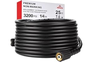 YAMATIC Pressure Washer Hose 25 FT 1/4" ID, USA Standard M22 Brass Fittings, 3200 PSI Kink-Resistant Replacement for High Power Washers