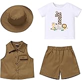 IMEKIS Baby Boys 1st Birthday Outfit Jungle Safari Animals Shirt Vest Shorts Hat 4PCS Cake Smash Photo Shoot