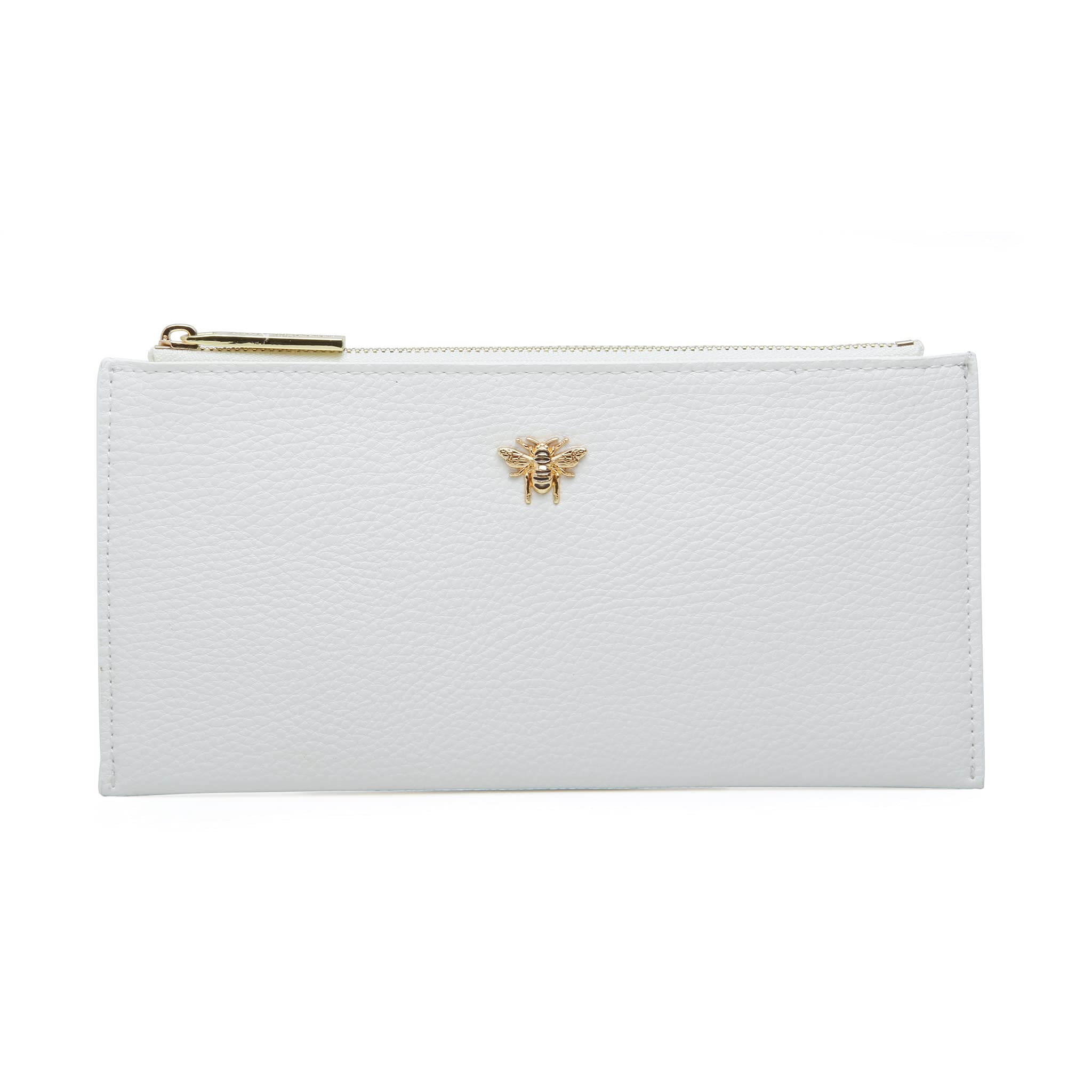Alice Wheeler Large Slim Bumble Bee Coin and Card Purse (White)