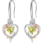 TOUPOP Rose Heart Birthstone Earrings 925 Sterling Silver Butterfly Earrings Love Jewelry for Women Anniversary Valentines Day Birthday Gifts for Her Girlfriend Wife Mom