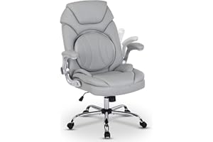 Comermax Ergonomic Executive Office Chairs with Lumbar Support, PU Leather Home Desk Wheels and Flip up Arms, 90-120° Rocking Managerial Chair (Gray) Grey Medium(300lbs)