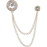 PATIKIL Gem Chain Brooch Pins, Hanging Chain Brooch Suit Pin Tassel Chain Round Crystal Badge Lapel Collar Pins for Men Shirts