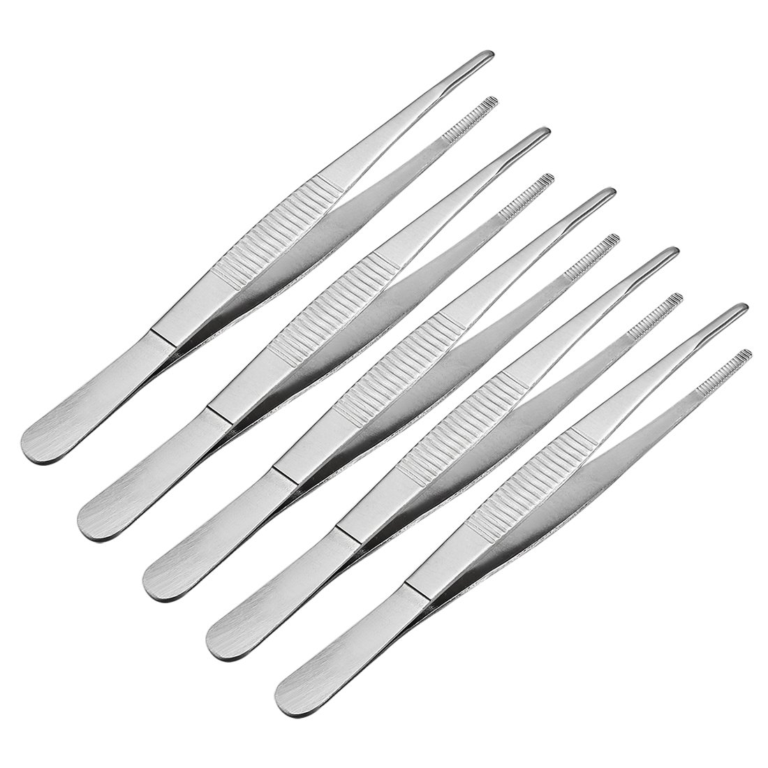 Sourcingmap 5 Pcs 5.5-Inch Stainless Steel Straight Round Blunt Tweezers Serrated Tip