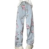 kakarin choyx Casual Y2K Straight Leg High Waisted Jeans for Women Fashion Simplicity Cute Floral Printed Denim Pants