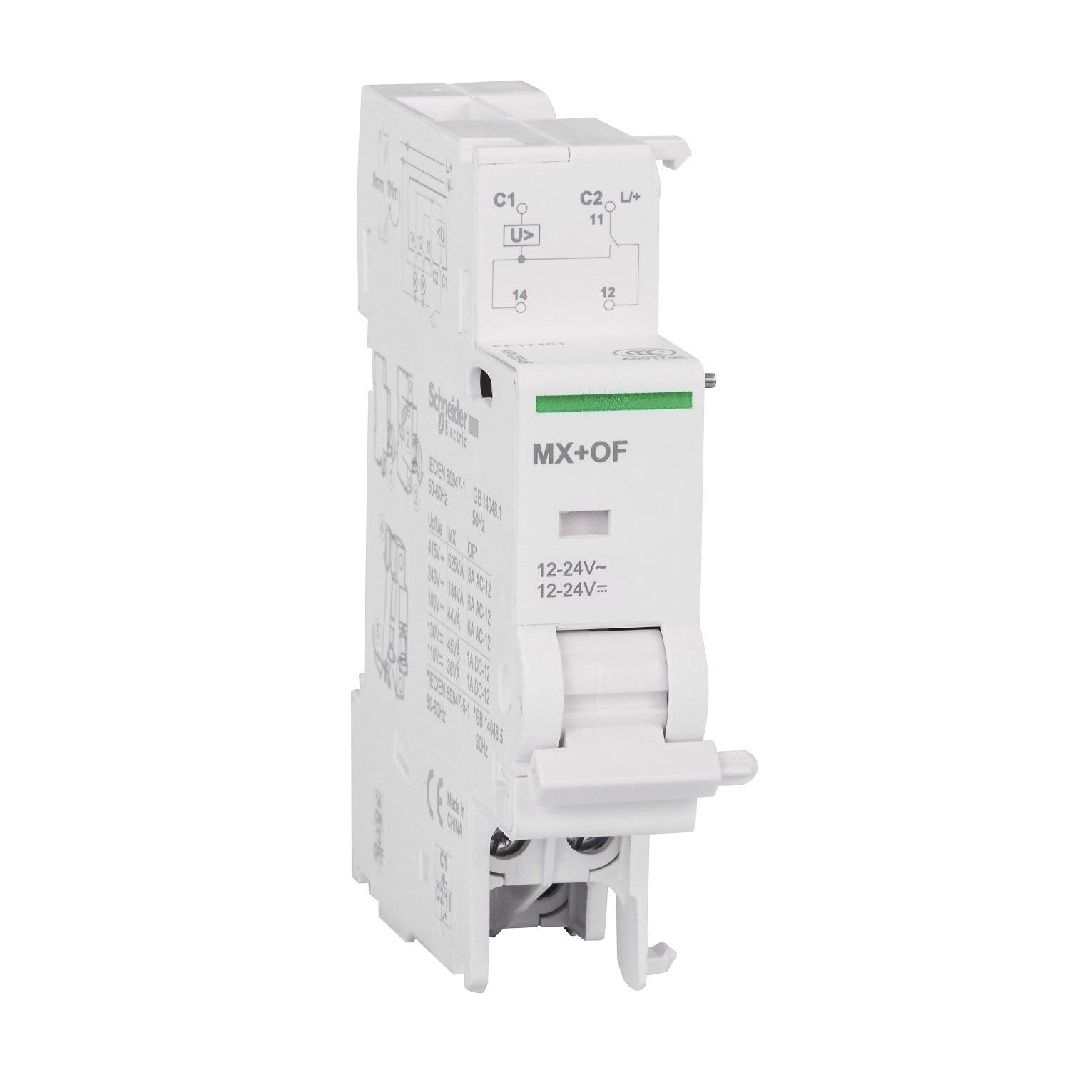 Schneider Electric a9 N26948 Circuit Breaker Emission of Tension MX + OF, Fixed, 82.5 mm Height x 18 mm Width x 68 mm depth, 12 – 24 VAC, 50/60 Hz, White