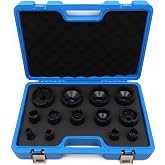 VEHIRETL 13pc Spindle Nuts Socket Kit Axle Nut Socket Set for KM Groove Nut | Ball Joints Axle Locknut Remove Install Locking Hub Socket, 4 Teeth Exterior with 1/2'' Drive KM00-KM12 Socket