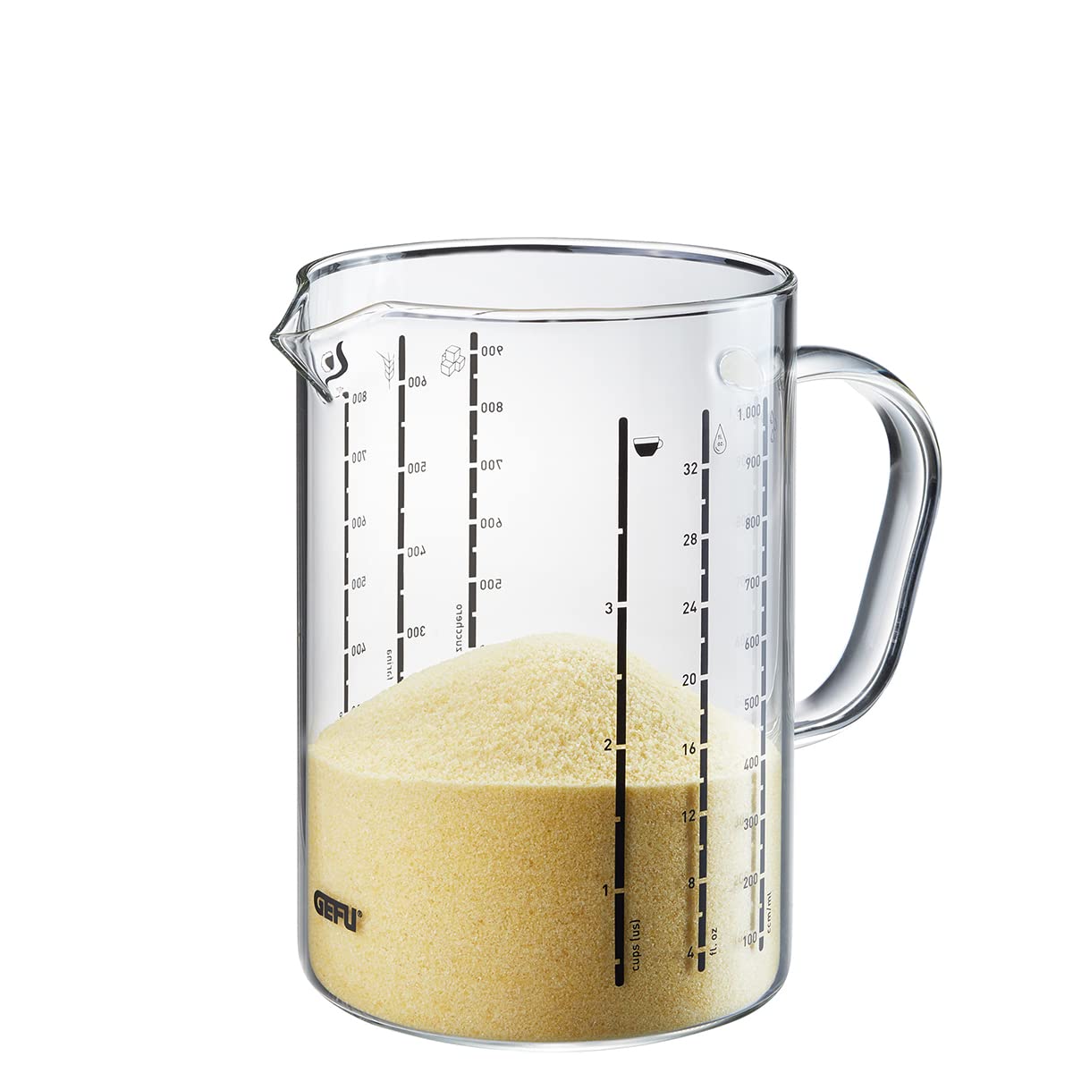 GEFU METI Measuring Jug 1000 ml – Heat-Resistant Borosilicate Glass with Multi-Scale Markings