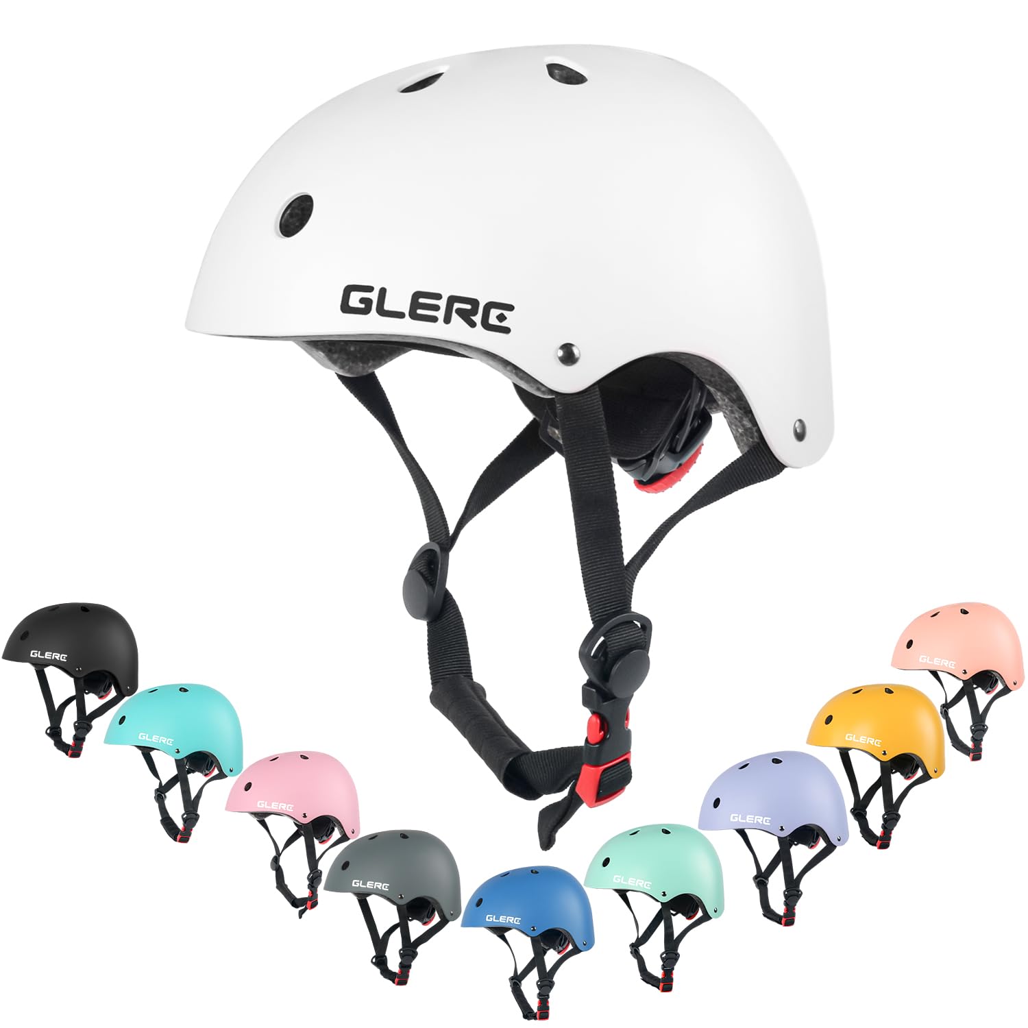 Glerc Kids Multi-Sport Helmet for Boys & Girls Ages over 8 years old, for Bike, Scooter, Skate & More, Adjustable Size M, White