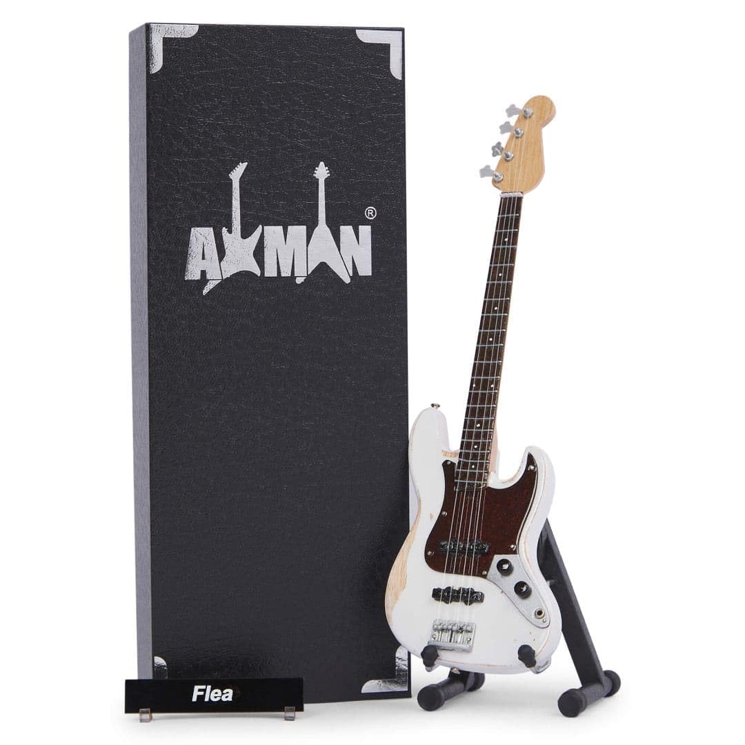 Axman Flea Miniature Guitar Replica - Music Gifts - Handmade Ornamental 1/4 Scale - Display Box, Name Tag and Miniature Guitar Stand Included