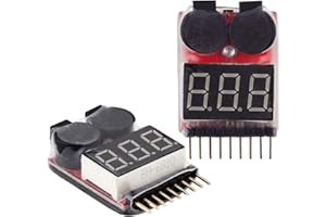 Wishiot 1-8S 2-in-1 Lipo Battery Indicator RC Lipo/Li-ion/Li-Fe Battery Voltage Tester Battery Monitor Checker Low Voltage Bu