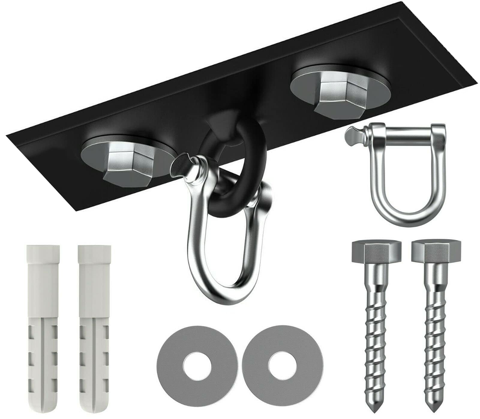 PUNCH BAG CEILING HOOK by Athletics Gear | 18-guage Heavy Duty Bracket, 8” Long, 4 Fixing Holes with D-Shackle Swivel & Fixings (8" Ceiling Hook)