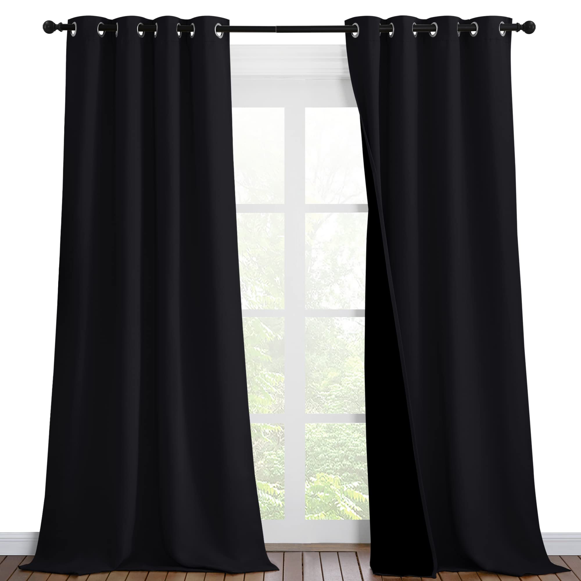 Photo 1 of NICETOWN High-End Thermal Curtains, Full Blackout Curtains 90 Inches Long for Dining Room, Soundproof Window Treatment Drapes for Hall Room, Black, 46" Wide Per Panel, Set of 2 Panels