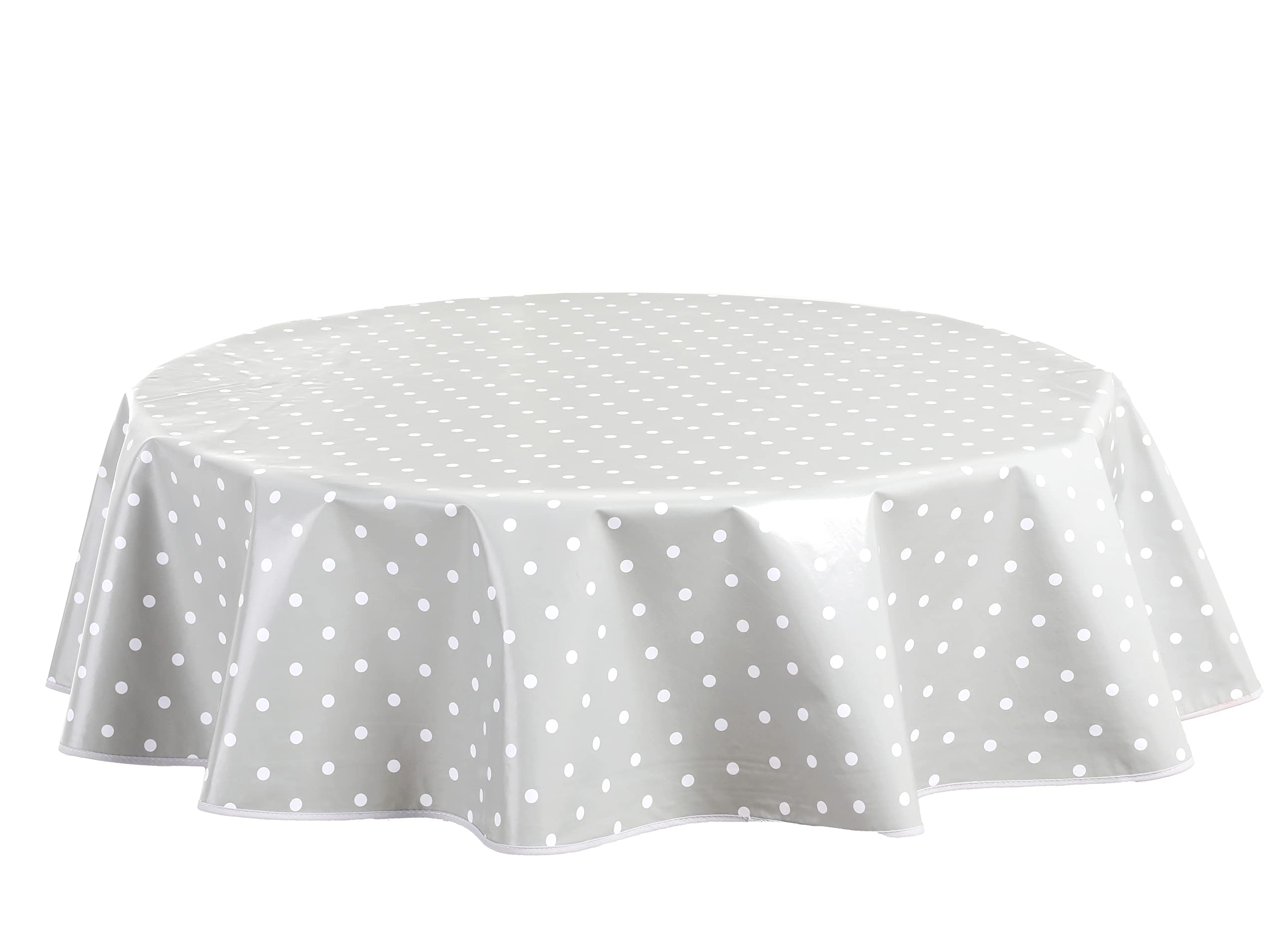 Home Direct Round Oilcloth PVC Wipe Clean Tablecloth Table Cover 140cm 55" Polka Dot Light Grey, Silver