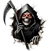 2pcs Grim Reaper 2D Flat Sticker - Breaking Through Wall Art for Cars, Walls & More, Wood, Plastic, Glass, Metal, Ceramic Surfaces, Waterproof Halloween Horror Car Decal (2BZ296)