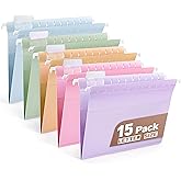 Plastic Hanging File Folders Letter Size, Colored Hanging File Folders with Tabs, Durable Waterproof Plastic Hanging Folders for Filing Cabinets, Office, School & Home Organization (15, Pastel)