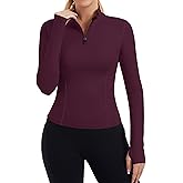 ZHENWEI Womens Workout BBL Jacket Quarter Zip Pullover Long Sleeve Moisture Wicking Slim Fit Crop Gym Yoga Tops (Wine Red,XL)