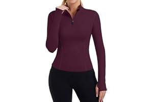 ZHENWEI Womens Workout BBL Jacket Quarter Zip Pullover Long Sleeve Moisture Wicking Slim Fit Crop Gym Yoga Tops (Wine Red,XL)