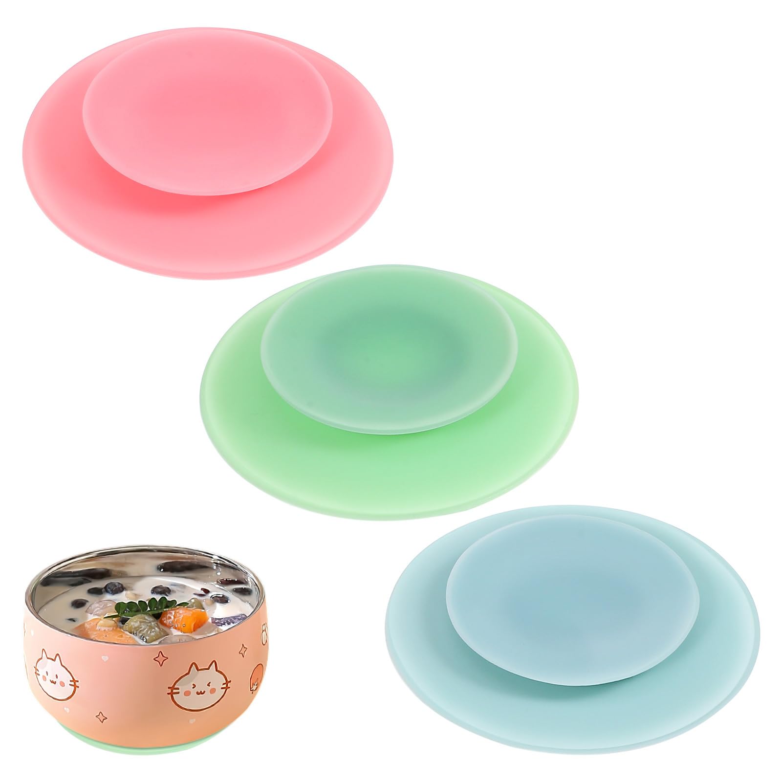 Ipetboom Silicone Tableware Sucker - 3Pcs Double Sided Bowl Suction Pads Anti-Slip Utensil Rest Base for Baby Toddler Adult Elderly Plate Tableware Holder - Assorted Colors