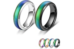Mivofun 2 Pcs Mood Rings, Temperature Emotion Ring, Stainless Steel Color Changing Mood, for Boyfriend Girlfriend Couple Fash
