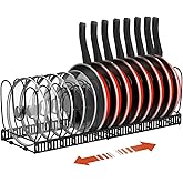 Housolution Pot and Pan Organizer Rack for Cabinet, Expandable Pot Lid Organizer Holder with 14 Adjustable Dividers, Fully Expanded Size 22.83" W x 7.09" D x 7.09" H, Black