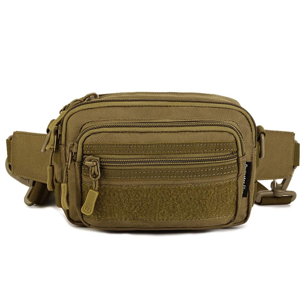 Huntvp Fanny Pack, Waist Bag Molle Small Bum Bags Brown Handbag Crossbody Shoulder Running Bag for Dog Walking Running Outdoors Sports