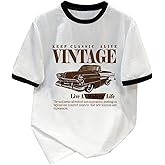 RoseSeek Men's Letter Graphic Tees Casual Vintage Crewneck Short Sleeve T Shirts Summer Tops Streetwear