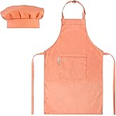 Kids Apron and Chef Hat Set-Adjustable Child Apron for Boys and Girls for Cooking Baking Light Orange