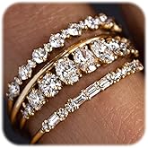 WFYOU Gold Rings for Women that Don't Tarnish Cubic Zirconia Ring Stackable Rings for Women Dainty 14K Gold Plated Rings Set Wedding Bands for Women Gold Jewelry Ring Size 6 7 8 9 10
