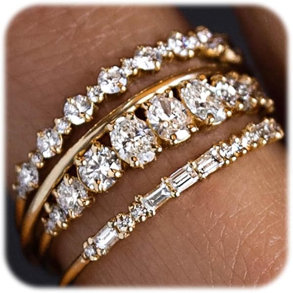 14k Gold Stackable Rings Rrdaily 14k Gold Stackable Rhinestone Ring Set ...