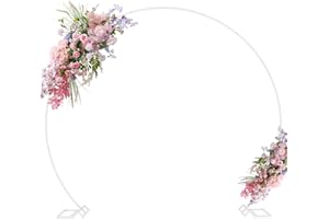 Putros 8FT White Round Backdrop Stand Metal Circle Balloon Arch Frame Wedding Arch for Ceremony Birthday Party Anniversary Bridal Graduation Decoration