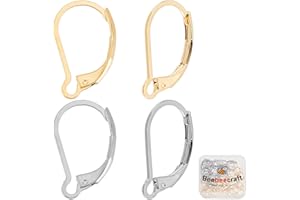 Beebeecraft 100Pcs Real 24K Gold Plated Leverback Earwires French Earring Hooks Gold and Stainless Steel Color 16.5x10mm Interchangeable Dangle Ear Wire Findings Stainless Steel for Jewelry Making
