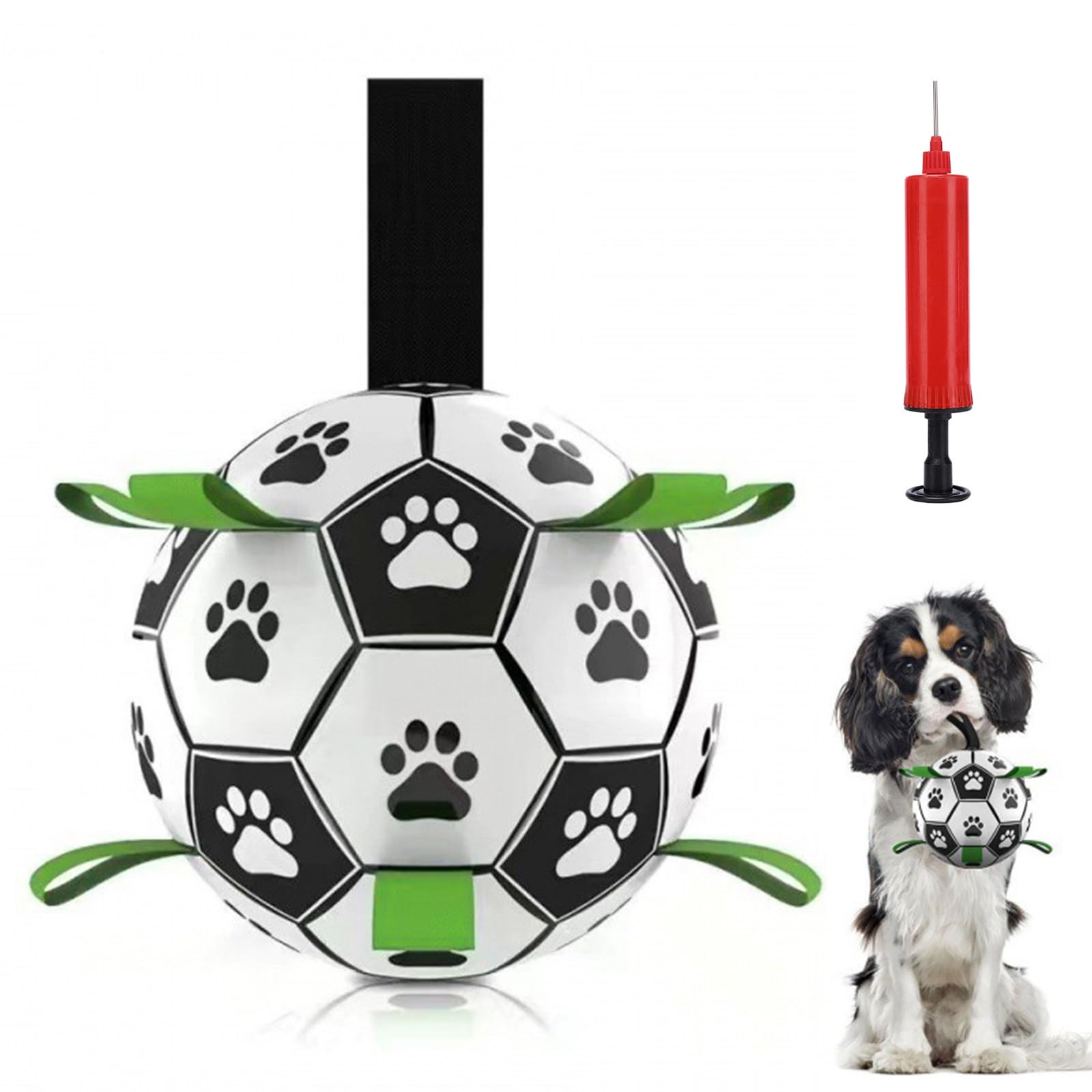 YHSKJCD Dog Football with Grab Tabs for Small & Medium Dogs, Interactive Dog Toy with Whistle & Air Pump, Durable Ball for Indoor & Outdoor