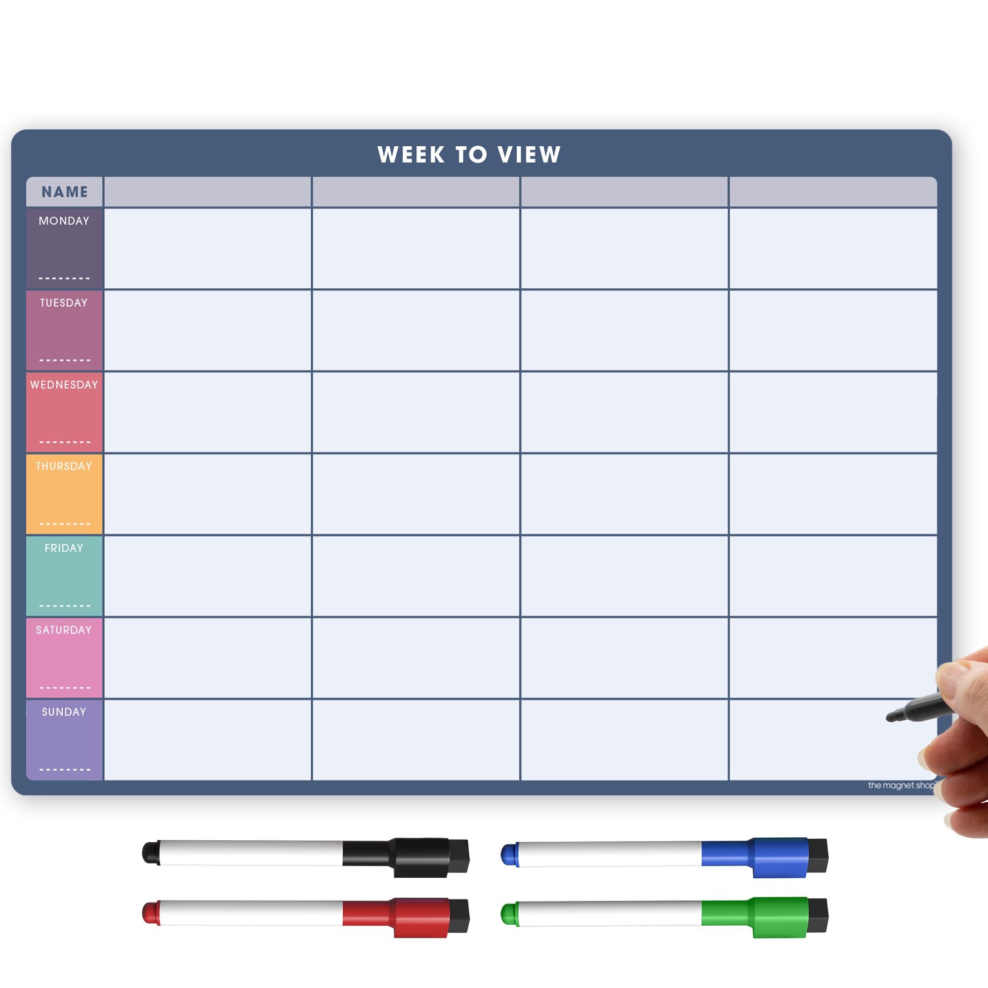 TMS A4 Magnetic Weekly Planner Whiteboard for Fridge | Dry Wipe Meal Planner, Calendar or Memo Board | Plan Family or Business Tasks | Dry Erase to Do List Magnet | with 4 Dry Erase Pens [30 x 21cm]