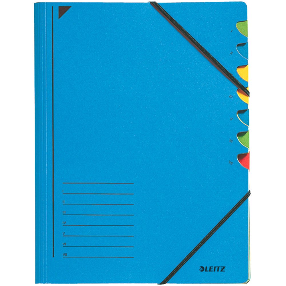 Leitz A4 Divider Book, Holds Up to 200 Sheets, 7 Compartments, Elastic Closure, Blue, Office Range, 39070035