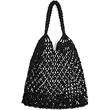 Ayliss Handmade Straw Bag Travel Beach Fishing Net Handbag Shopping Woven Shoulder Bag for Women