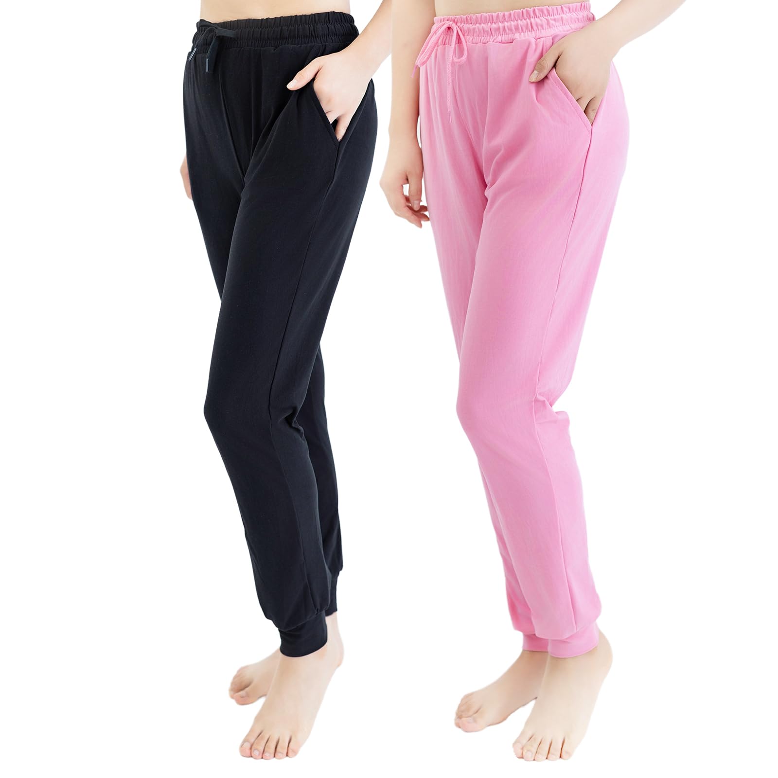 Photo 1 of TRIUNION 2 Pack Sweatpants for Women with Pockets Lightweight Jogger Pants for Women Lounge Pants for Workout Running Yoga,Black/Rose Red,Medium