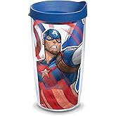 Tervis Marvel - Captain America Iconic Made in USA Double Walled Insulated Tumbler Cup Keeps Drinks Cold & Hot, 16oz, Clear