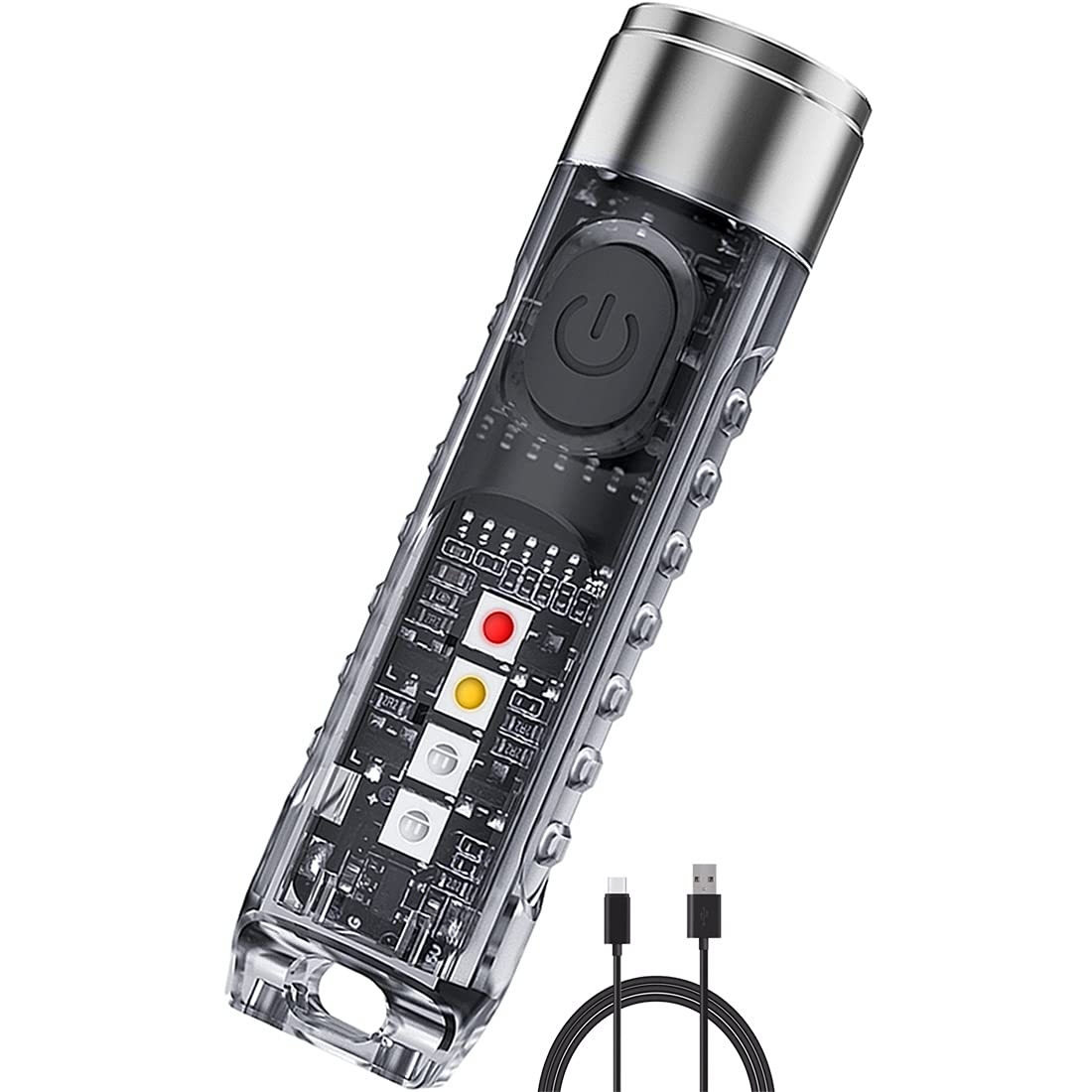 Jeebel Mini Torch 400 Lumen Rechargeable LED Keychain Torch with UV/White/Red/Blue Side Light, EDC Multifunctional Magnetic USB Flashlight, IP65