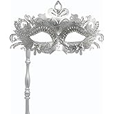Pretishows Masquerade Mask with Stick Mardi Gras Decorations Mask Venetian Carnival Costume Mask for Party and Halloween