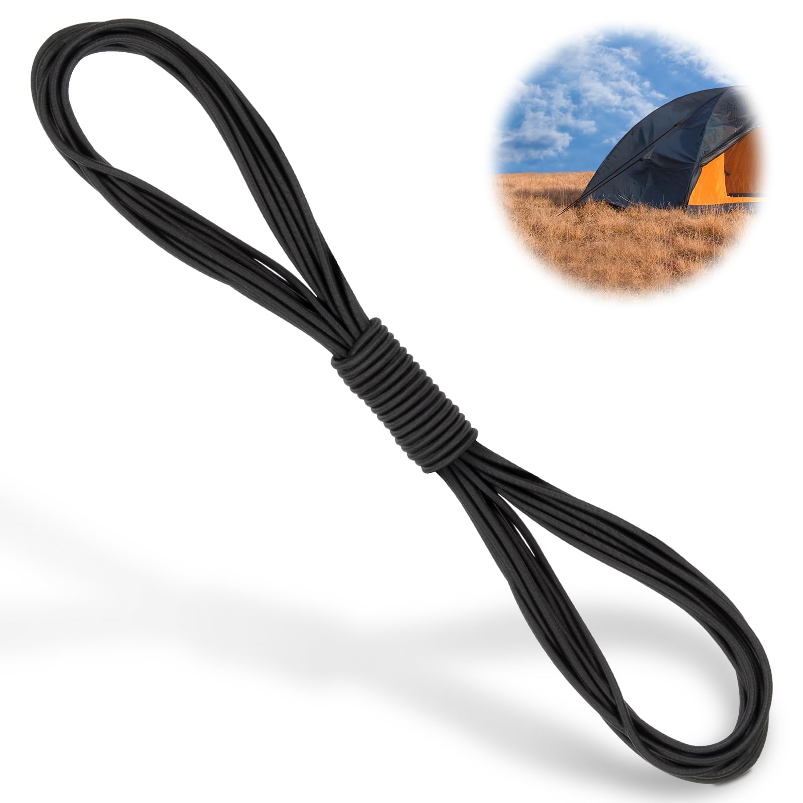 Akicderu Rubber Cord, 4 mm 20 m Expander Rope, Versatile Rubber Cord, Strong Elastic Rubber Cord, Rubber Band, Tarpaulin Rope, Tension Rope for DIY, Black