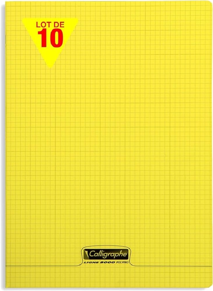 Calligraphe 18334CPack Pack of 10 Yellow Stapled Notebooks (Clairefontaine) A4 21x29,7cm - 96 Small Squares Pages - White Paper 90 g - Transparent Polypro Cover