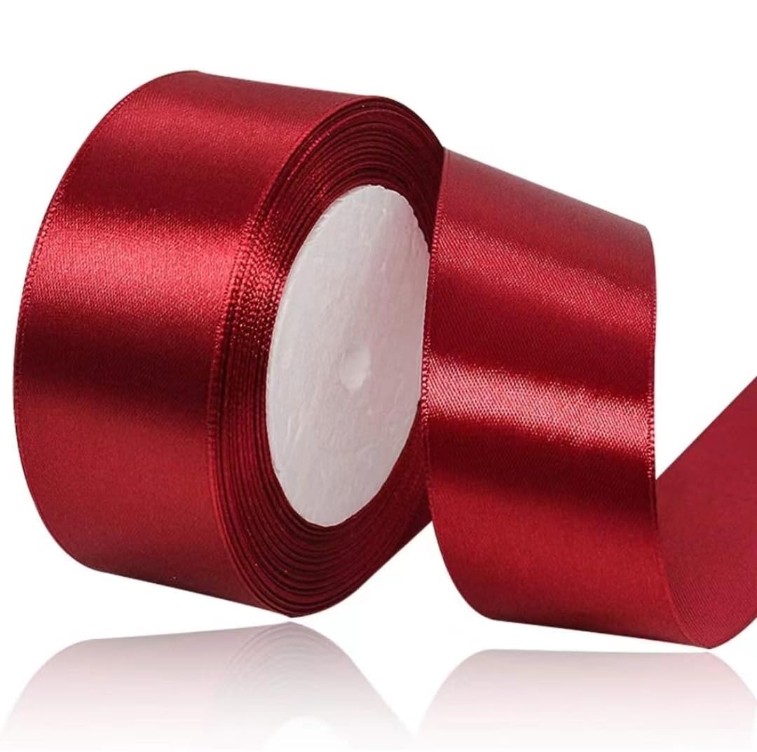 Wine Red Ribbon 40mm for Christmas Party Decorations，23 Meters Burgundy Satin Ribbon for Gift Wrapping, Crafting, Wedding Party, Christmas, Hair Bows, Floral Bouquets, Anniversaries，Baby Showers